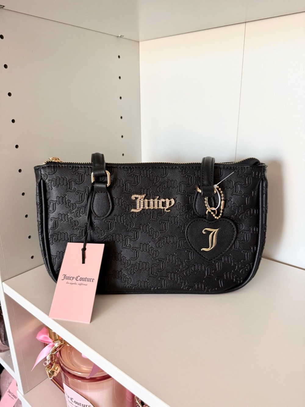 Juicy Couture “Pep In Her Step” Black Embossed Logo Shoulder Bag